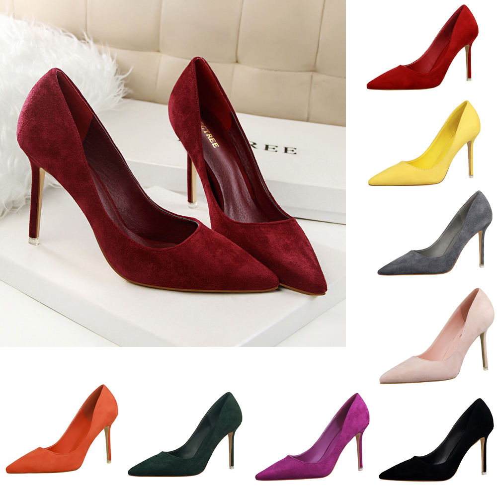 Court Heel Pointed - 우아한 클래식 스웨이드 펌프 4 