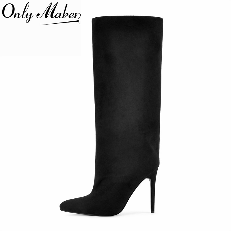 Women'S Shoes X Wide - Onlymaker 블랙 페이크 스웨이드 니하이 부츠