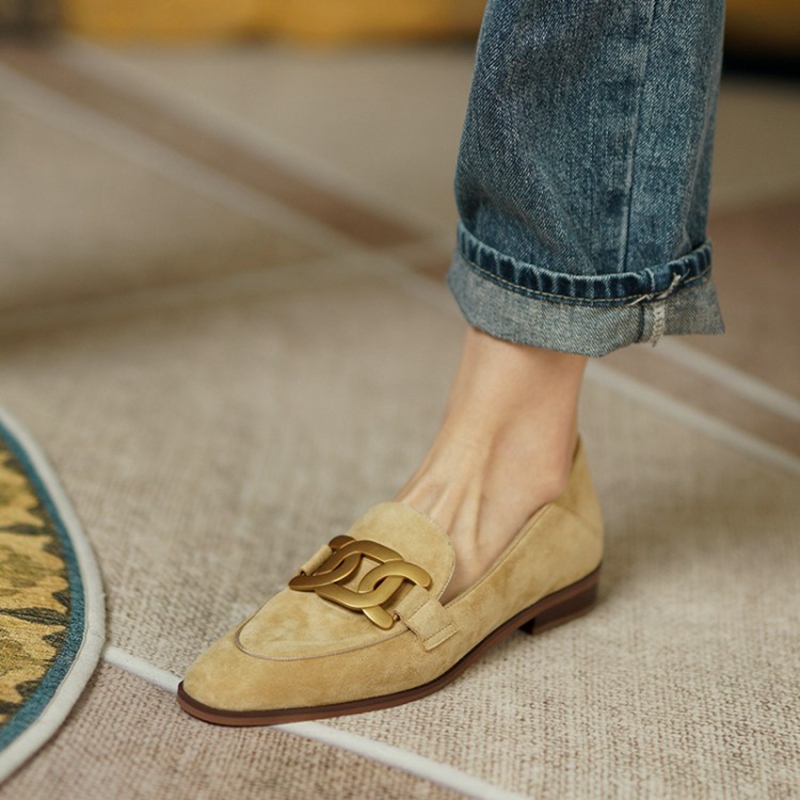 Women'S Shoes Large - 여성용 스웨이드 가죽 로퍼, 로우힐, 라운드