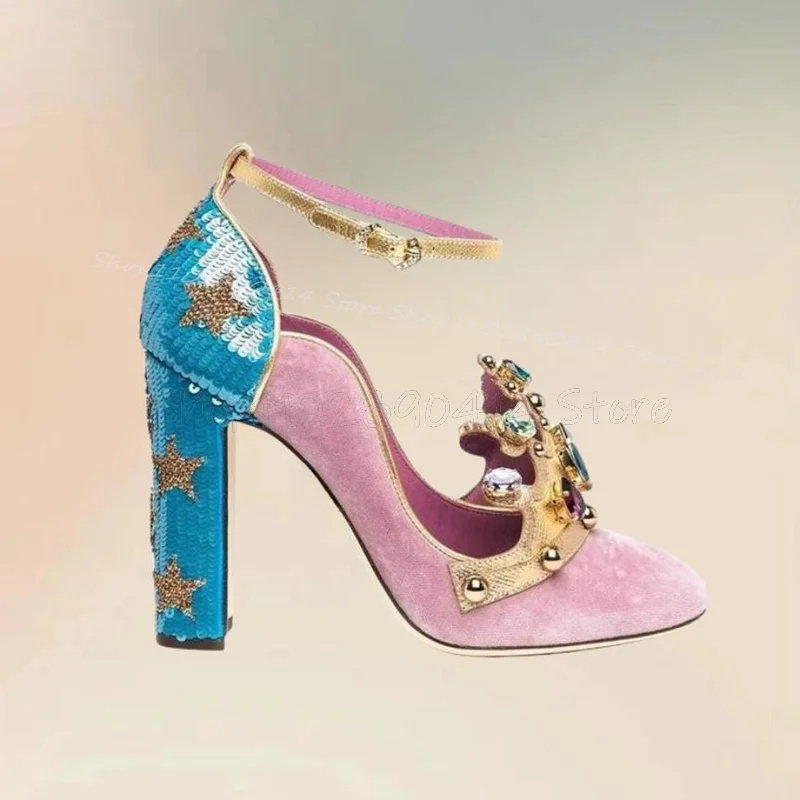 Court Heel Pointed - 코트 스타일 크리스탈 크라운 디자인 포인티드