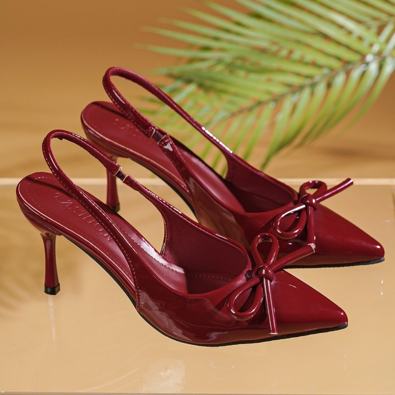 Women Shoes Brands - 보우 포인티드 토 하이힐 샌들 여성