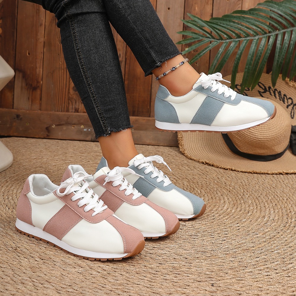 Women Shoes Sneakers - 여성 컬러 블록 스니커즈 레이스업 패치워크