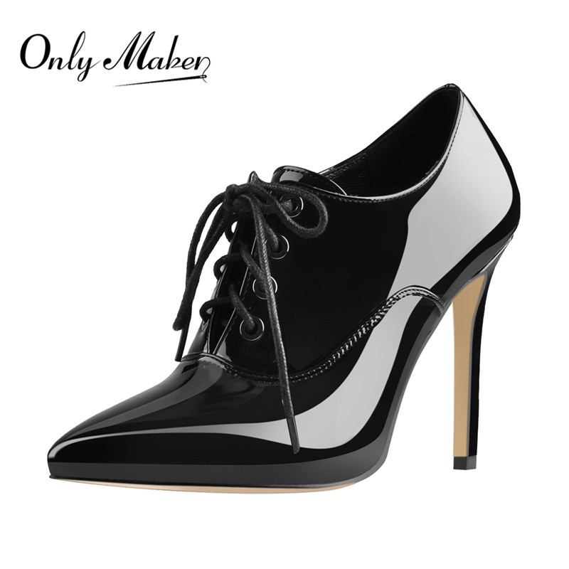 Onlymaker 여성용 레이스 업 빈티지 하이힐 펌프 - Court Heel Pointed 리뷰 및 가격