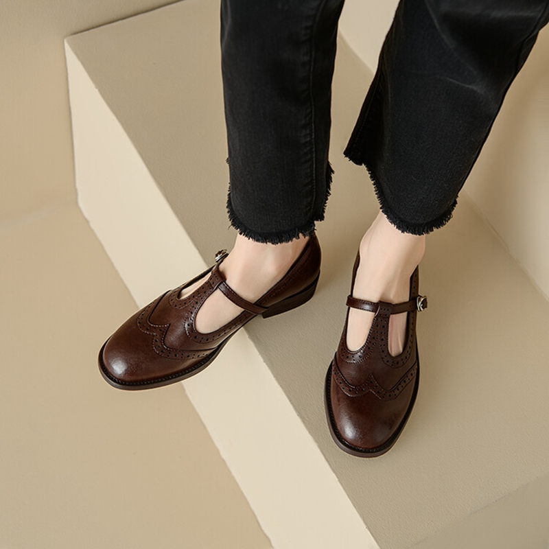 여성용 스플릿 가죽 신발, 라운드 토 메리 제인, 로우 - Women'S Shoes Large 리뷰 및 가격