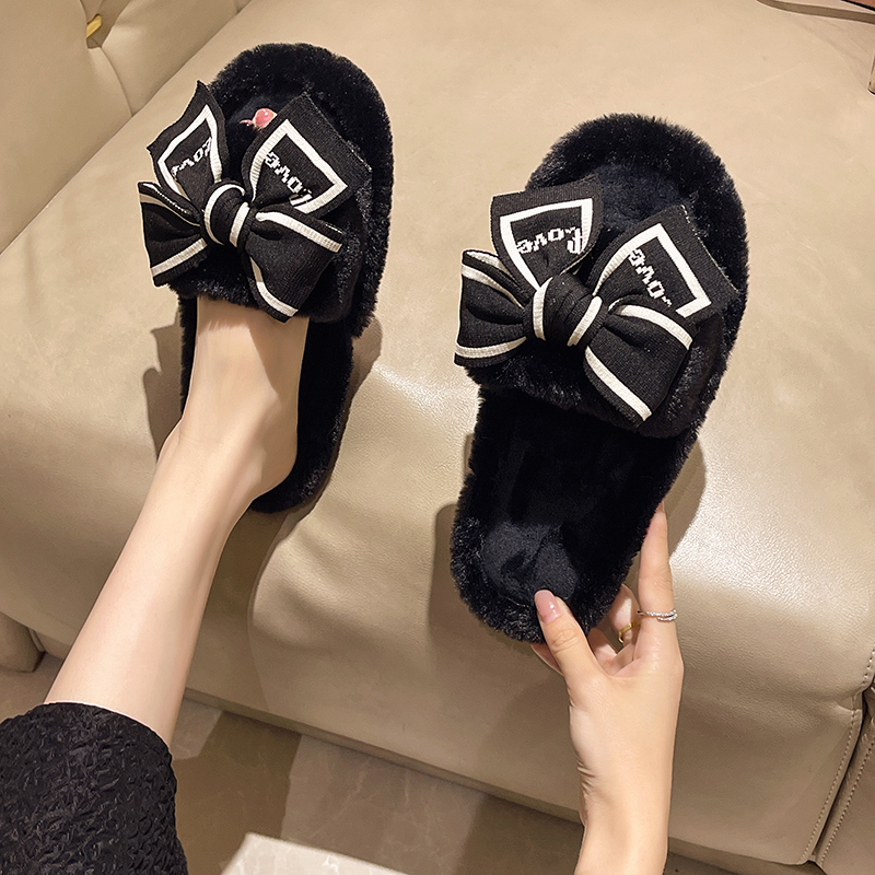 캐주얼 플러피 슬리퍼 여성용 실내화 패션 겨울 리본 장 - Women'S Shoes Large 리뷰 및 가격