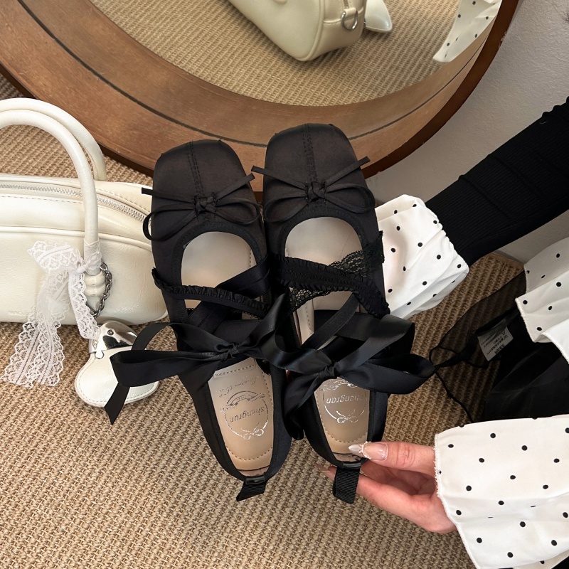 새로운 봄 편안한 레이스업 발레 스퀘어 토 로우컷 플랫 - Women'S Shoes Large 리뷰 및 가격