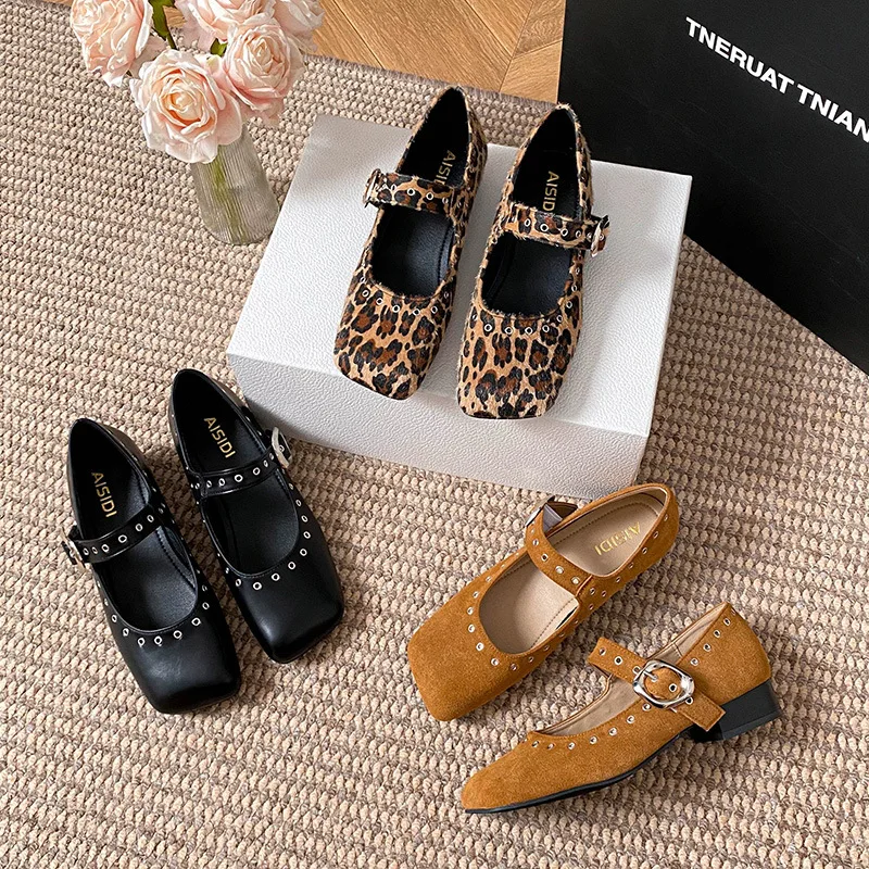 레트로 리벳 로우힐 메리 제인 슈즈 여성 가을 신상 레 - Women Shoes Brands 리뷰 및 가격